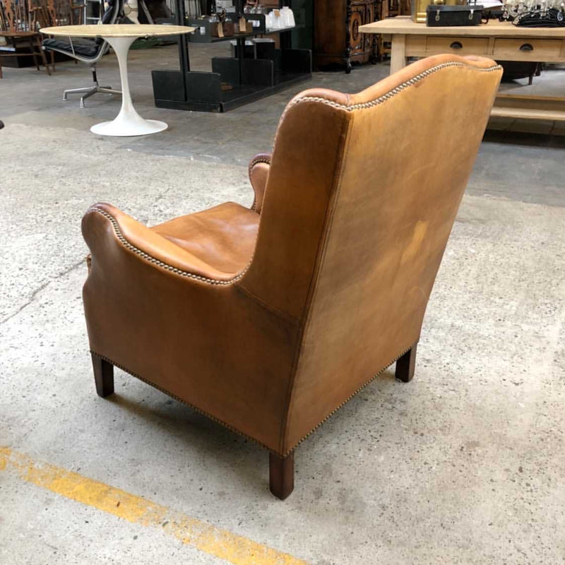 Vintage  French 1940s  leather club chair #3136 On Hold