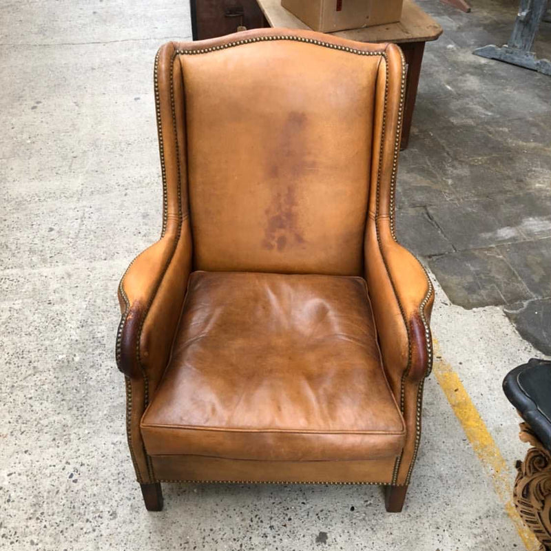 Vintage  French 1940s  leather club chair #3136 On Hold