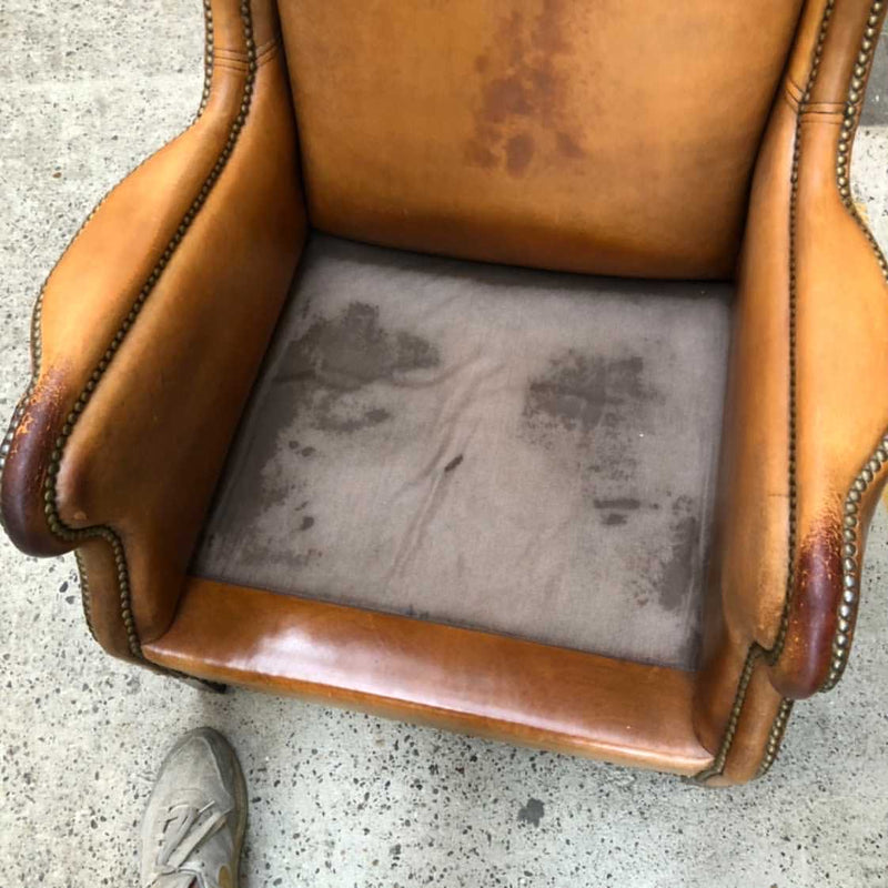 Vintage  French 1940s  leather club chair #3136 On Hold