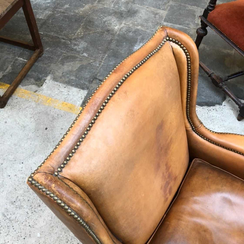 Vintage  French 1940s  leather club chair #3136 On Hold