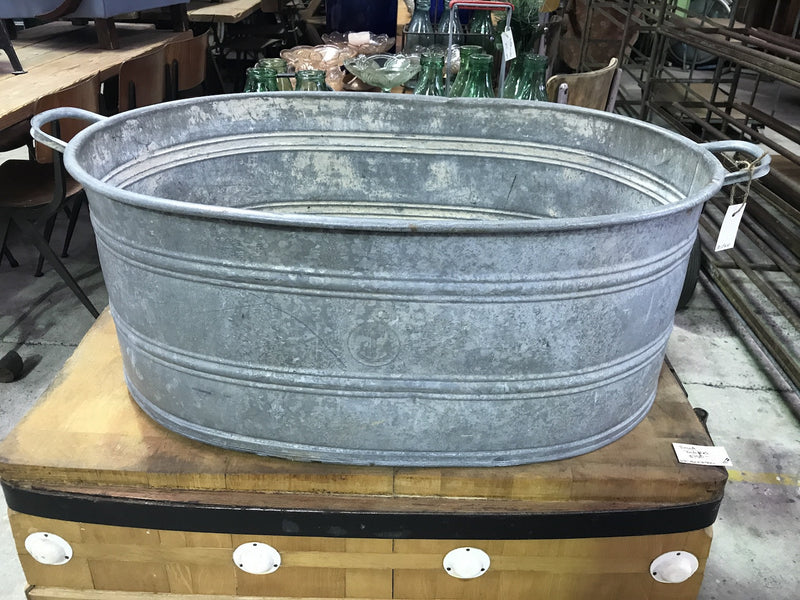 Vintage industrial Czech 40s galvanized oval wash tub #1864