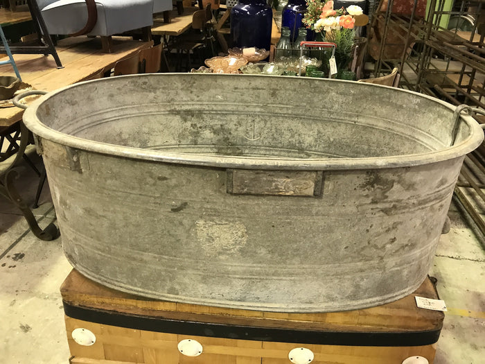 Vintage industrial Czech 40s galvanised oval wash tub #1867/4