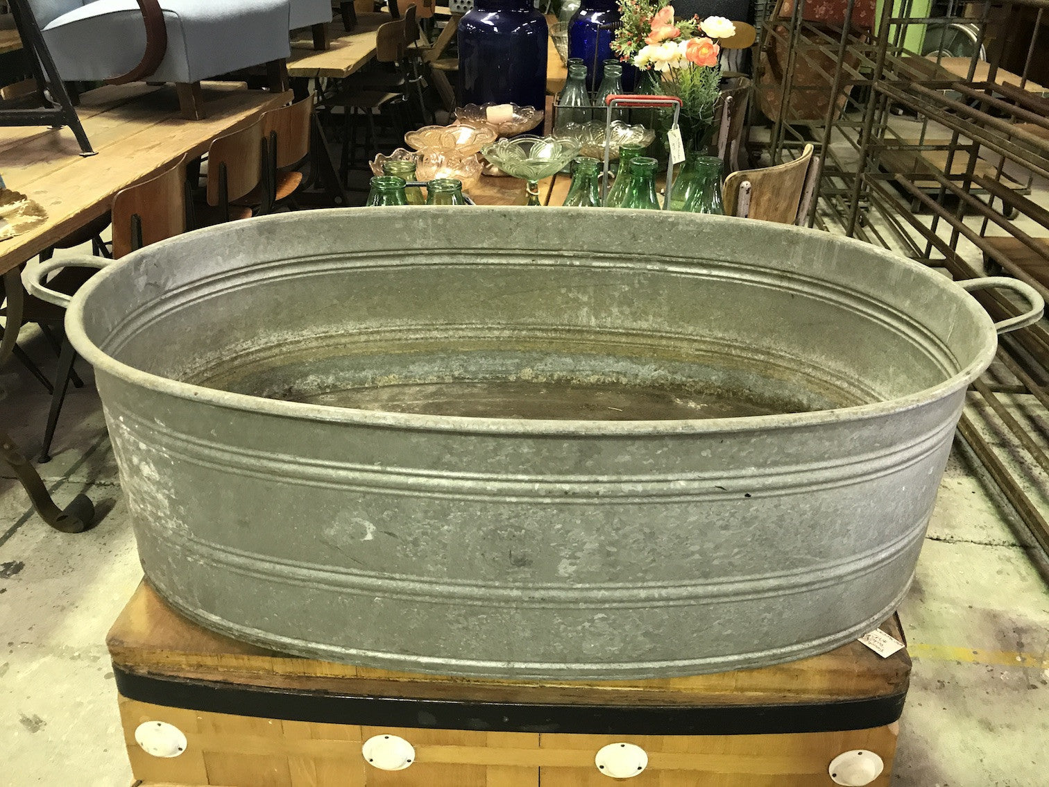 Vintage industrial Czech 40s galvanised oval wash tub #1869/6