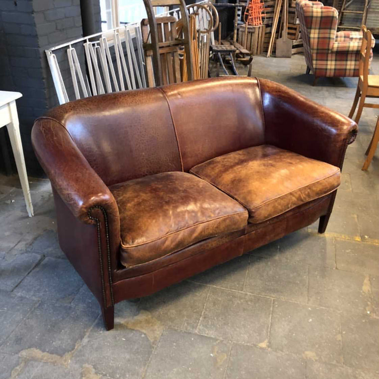 Vintage  French 1940s leather lounge  #3134