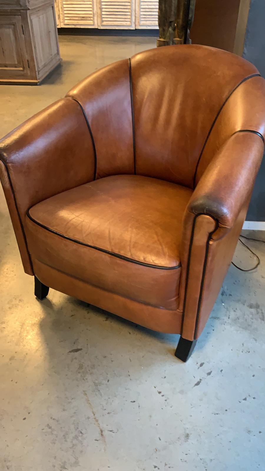 Vintage French 1940s leather club chair VLS #3191