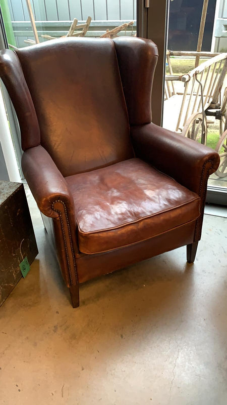 Vintage French 1940s leather club chair VLS #3188