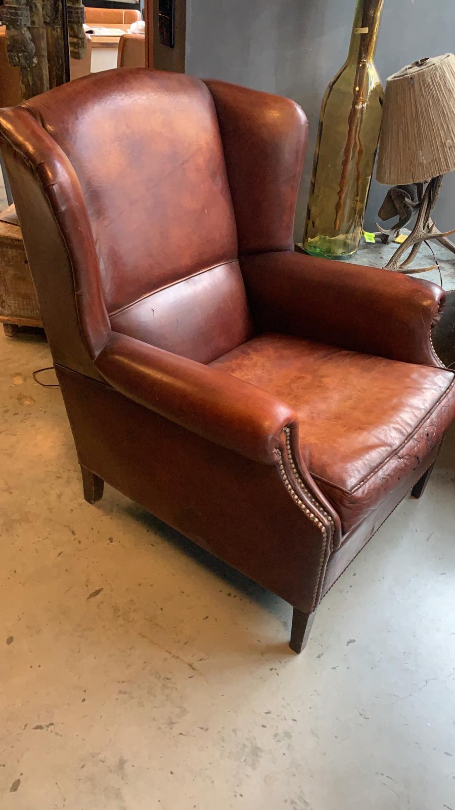 Vintage French 1940s leather club chair VLS #3189
