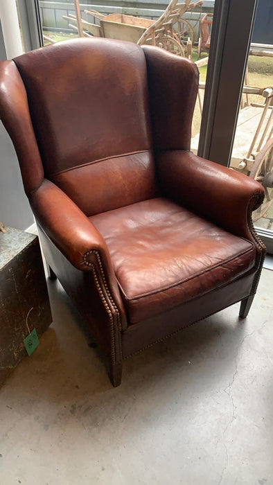 Vintage French 1940s Leather Club Chair  #3190