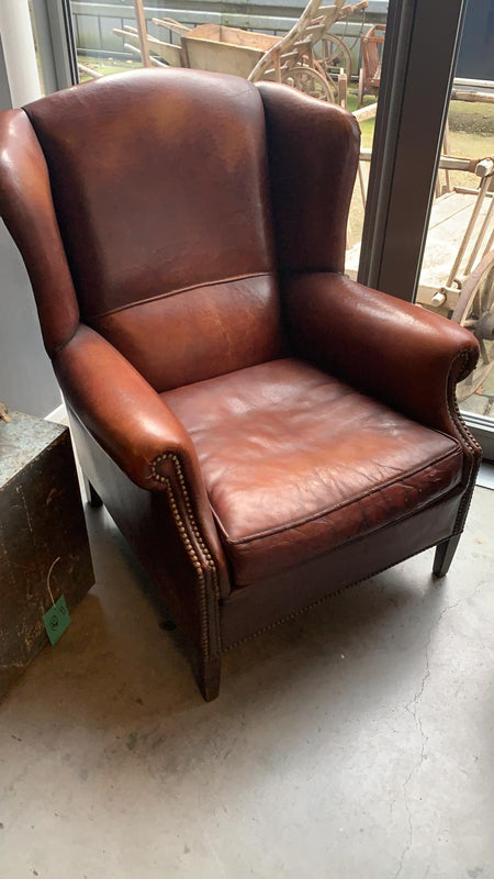 Vintage French 1940s Leather Club Chair  #3190