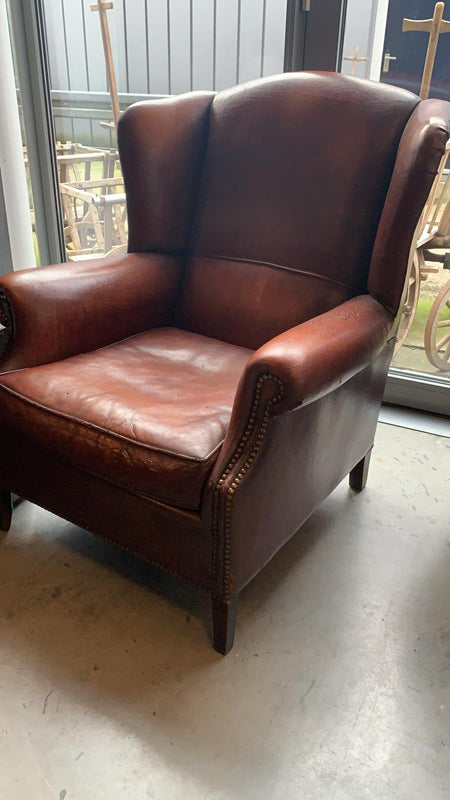 Vintage French 1940s Leather Club Chair  #3190
