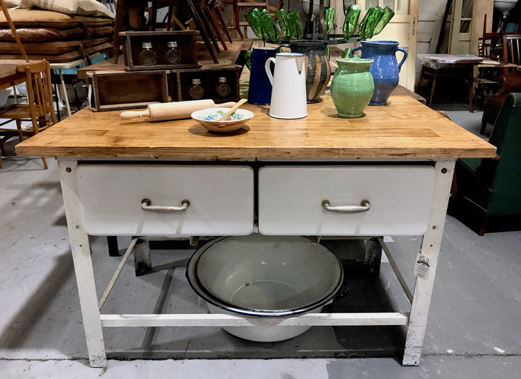 Vintage European Enamel Bakers Table  #4151