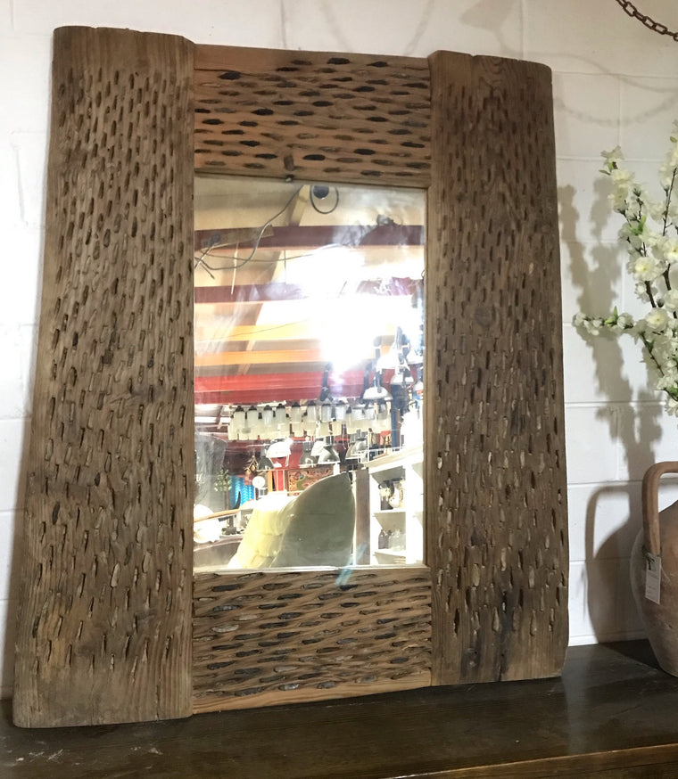 Vintage Turkish Wooden Wheat Trasher Mirror #4202