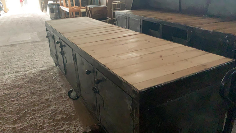 Vintage industrial Ukraine workbench or shop display 3.7 mt  #2739