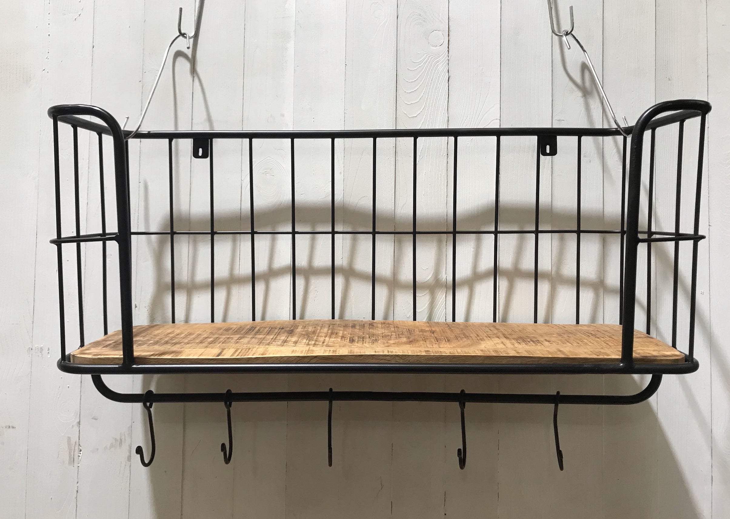 Vintage Metal and Wood Bathroom / Hallway Wall Rack  #4246