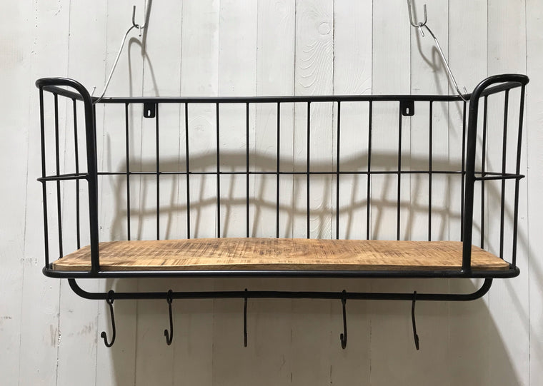 Vintage Metal and Wood Bathroom / Hallway Wall Rack  #4246