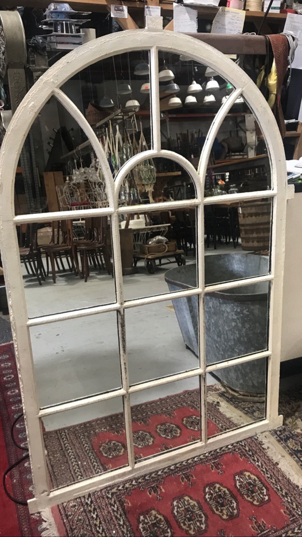 Vintage industrial European cast iron  window mirror #2368