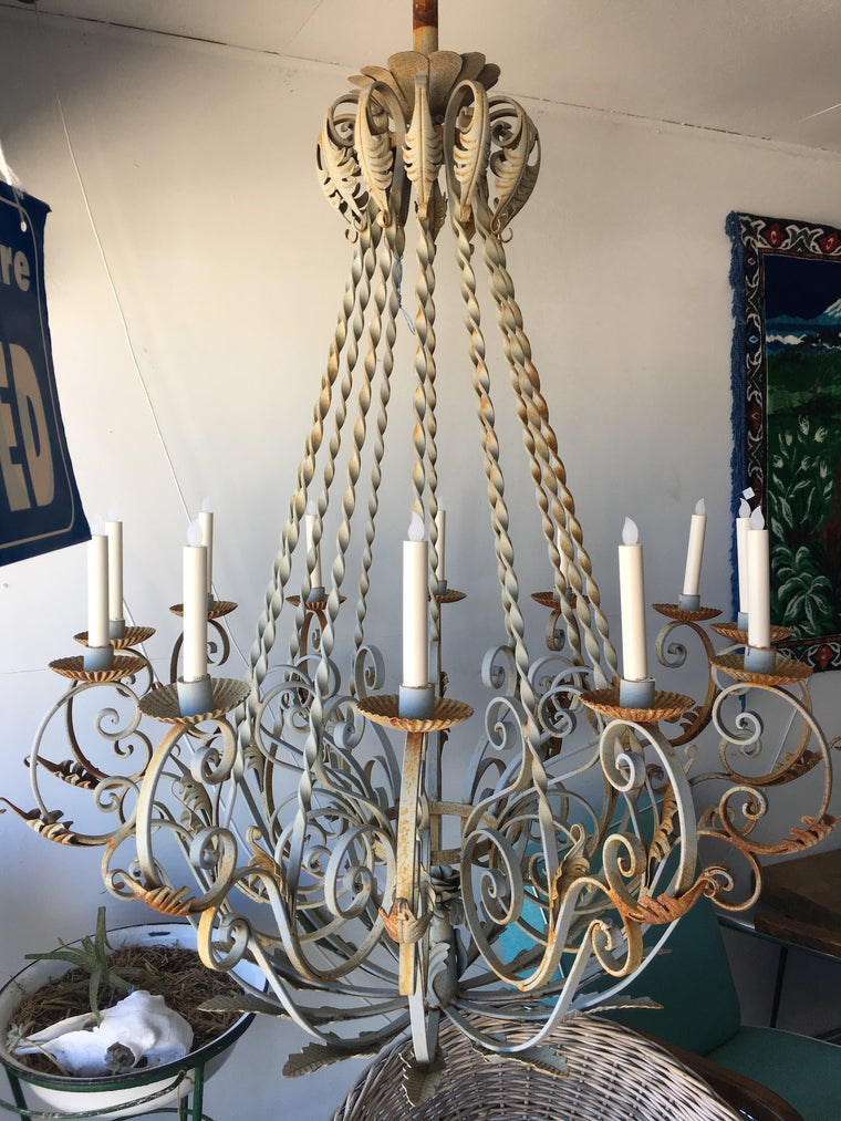 Vintage industrial French wrought iron chanderlier HUGE #2012 Byron