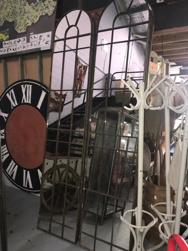 Vintage industrial European cast iron church window mirror #2134
