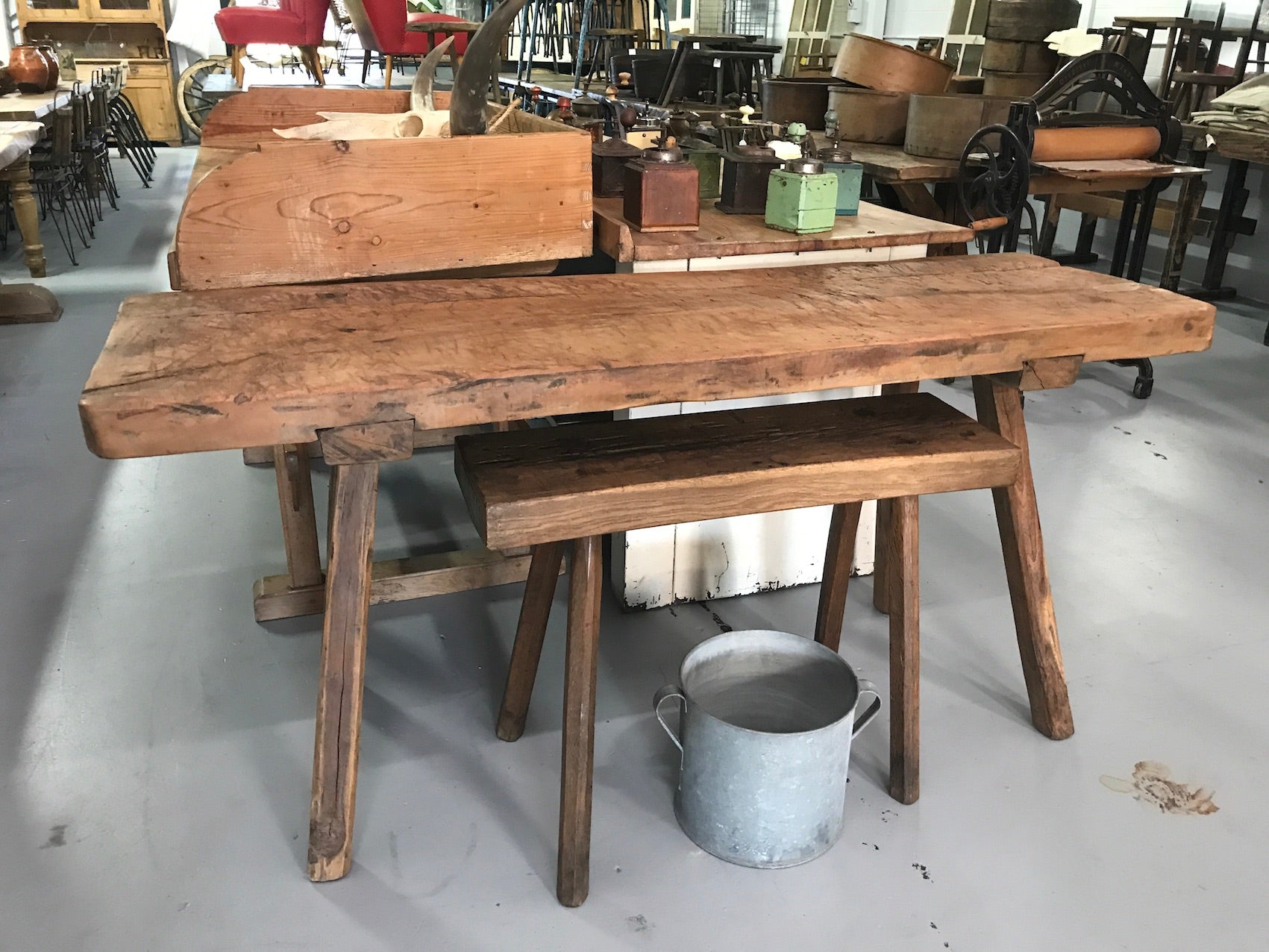Vintage industrial European wooden hallway table console #2049