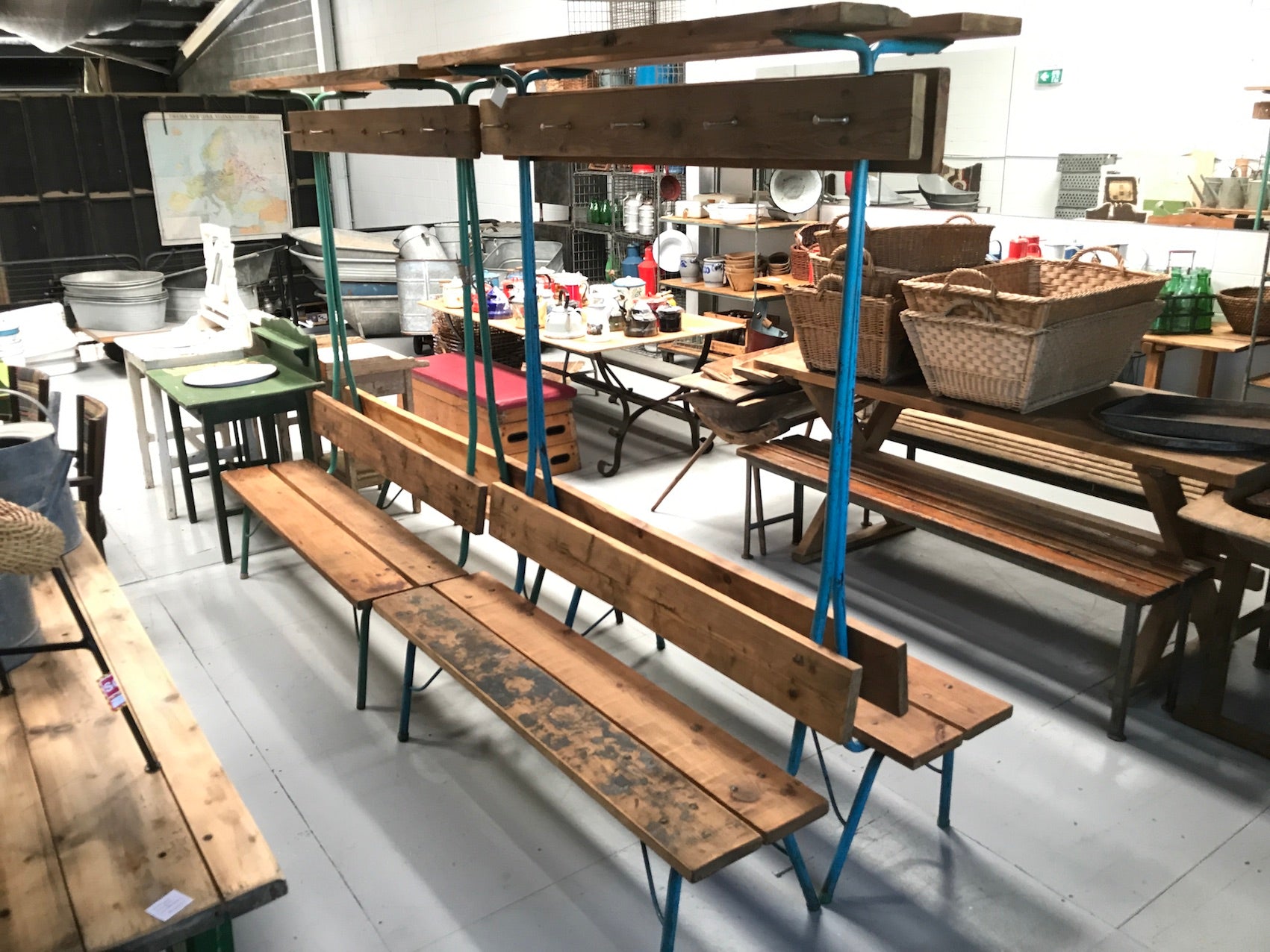 Vintage industrial Hungarian bus depot bench seat  #2047 Byron Warehouse