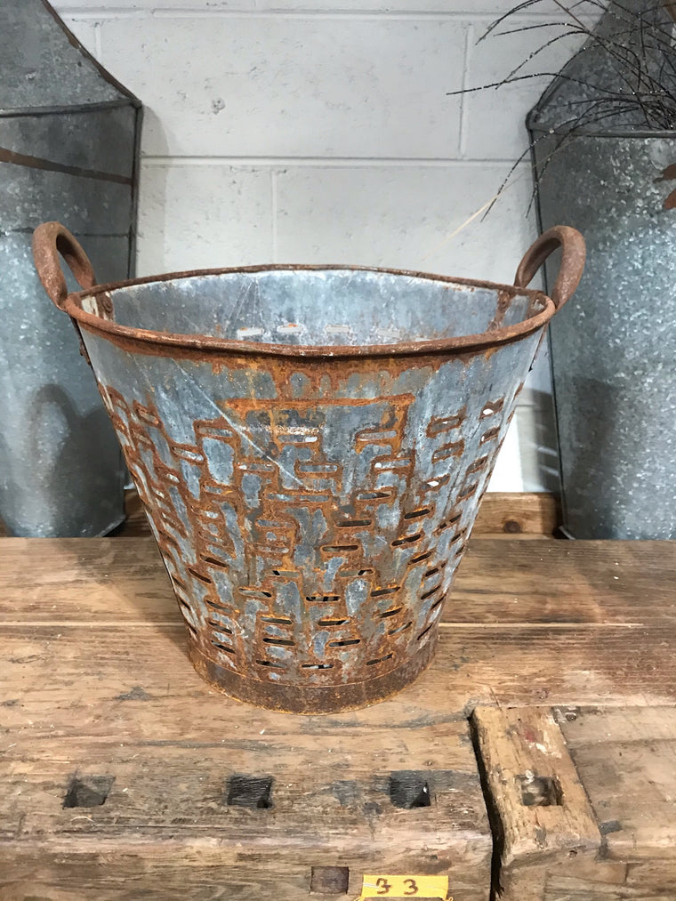 Vintage Turkish Olive Picking Bucket  #3361