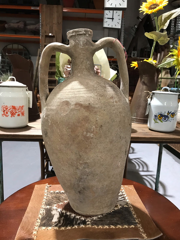 Vintage  Greek  Terracotta 2 Handle Olive Oil Pot #3394