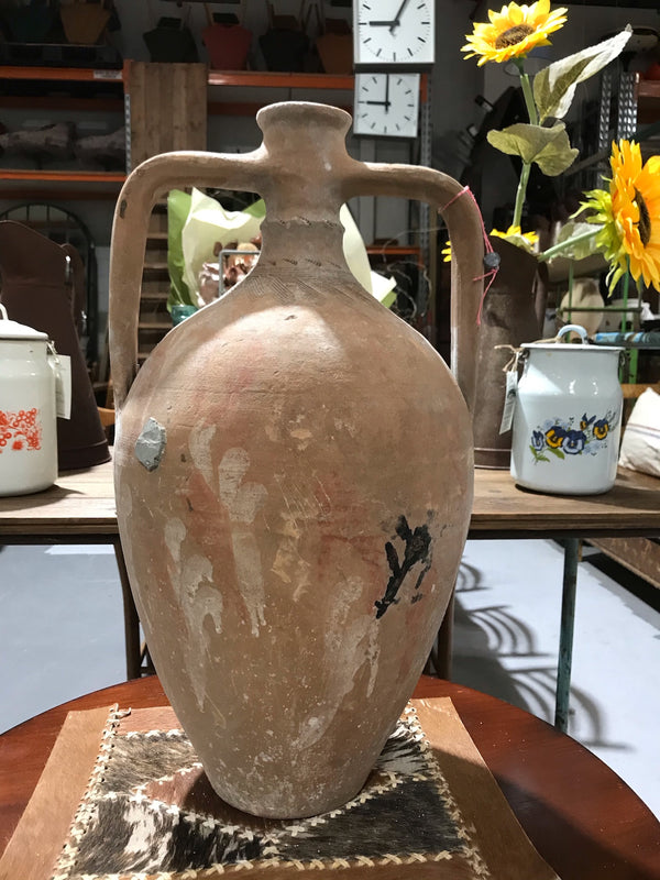 Vintage  Greek  Terracotta 2 Handle Olive Oil Pot #3395