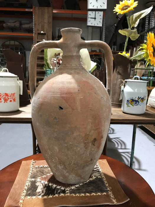 Vintage  Greek  Terracotta 2 Handle Olive Oil Pot #3395
