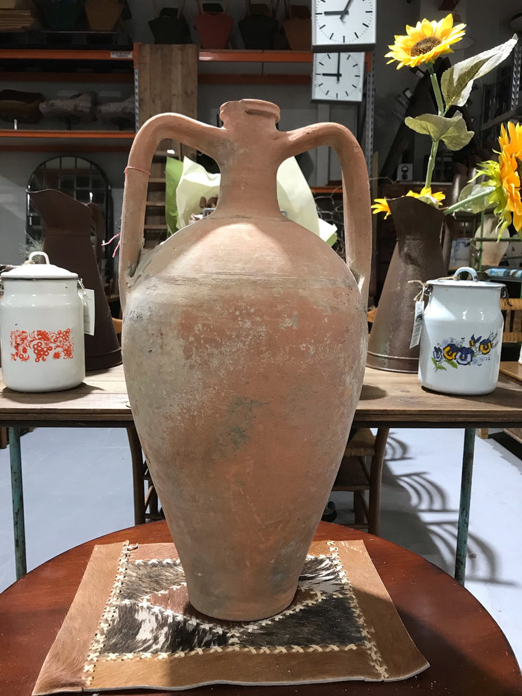 Vintage  Greek  Terracotta 2 Handle Olive Oil Pot #3396