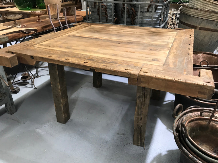 Vintage industrial European square carpenters workbench 1920s #2107 Byron