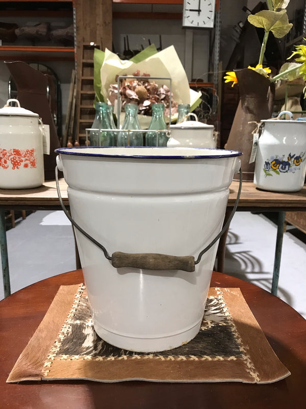 Vintage  European Enamel Water Bucket  #3402