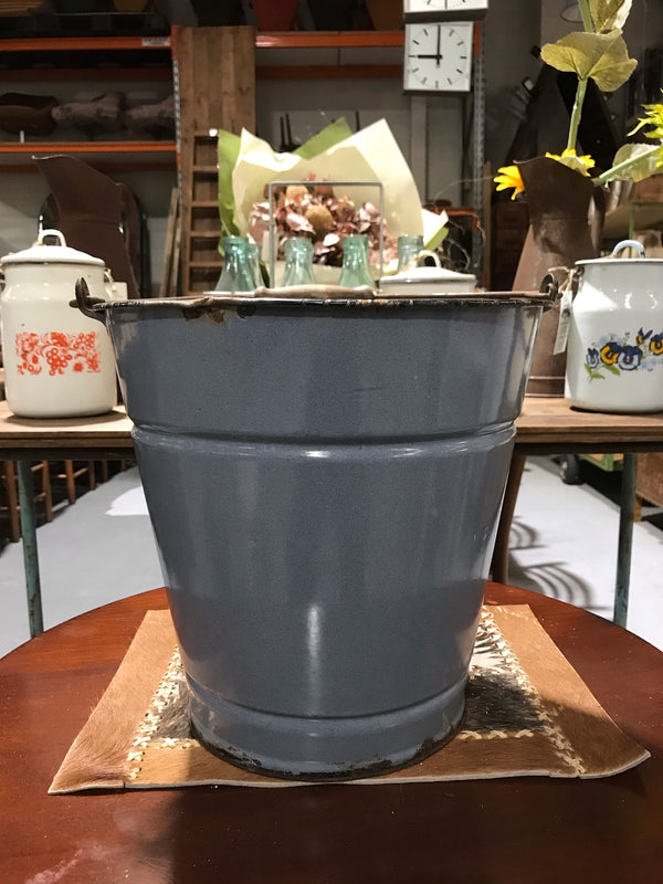 Vintage  European Enamel Water Bucket  #3403