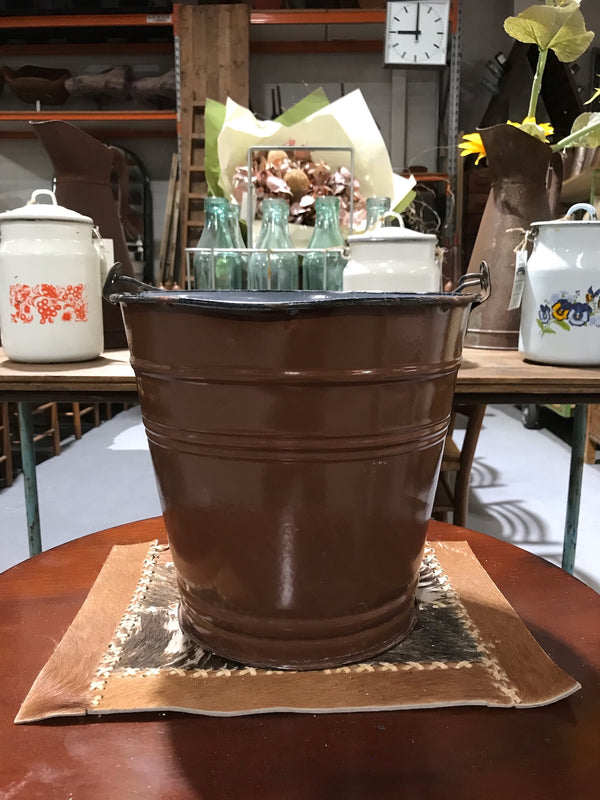 Vintage  European Enamel Water Bucket  #3404