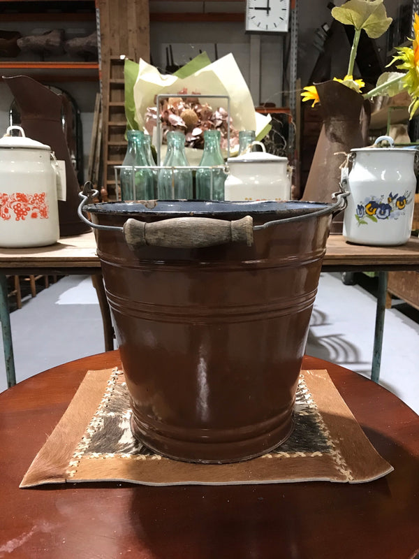 Vintage  European Enamel Water Bucket  #3404