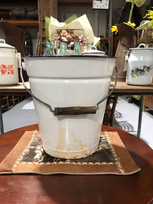 Vintage  European Enamel Water Bucket  #3405