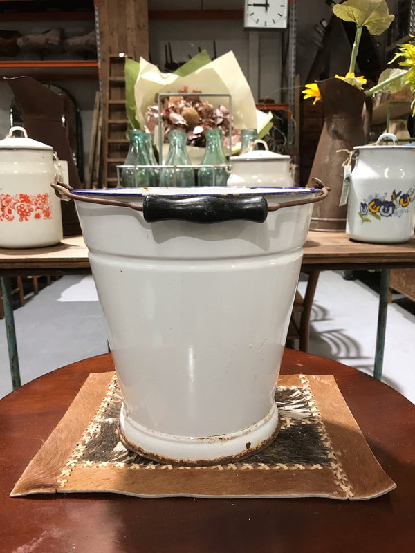 Vintage  European Enamel Water Bucket  #3406