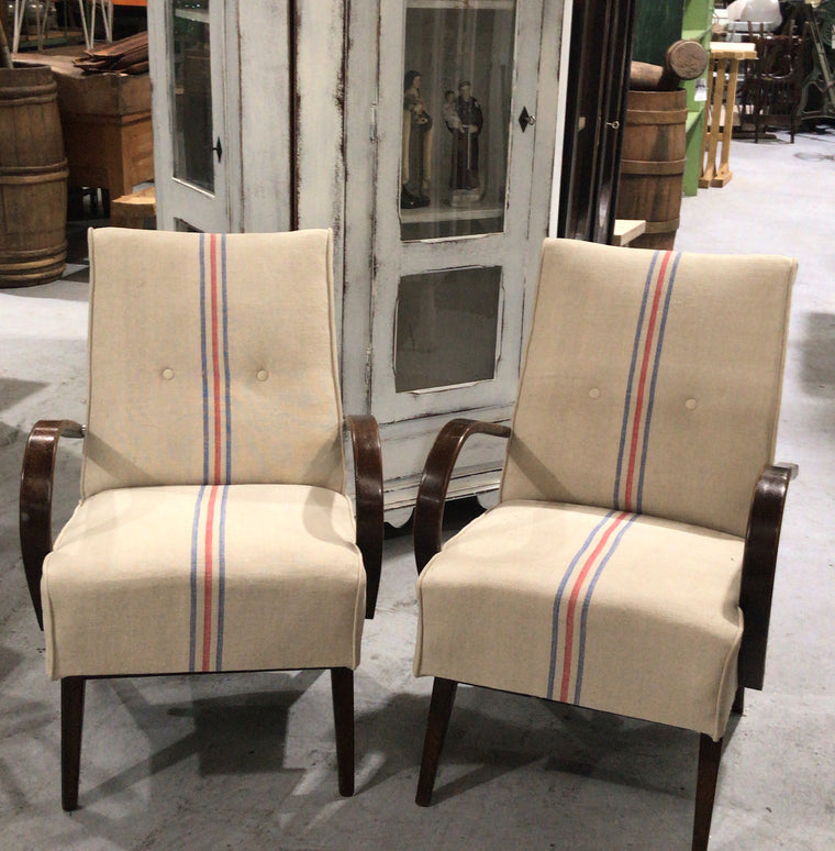 Vintage industrial Czech Halabala club chair selling as a set #2591 linen IN BYRON