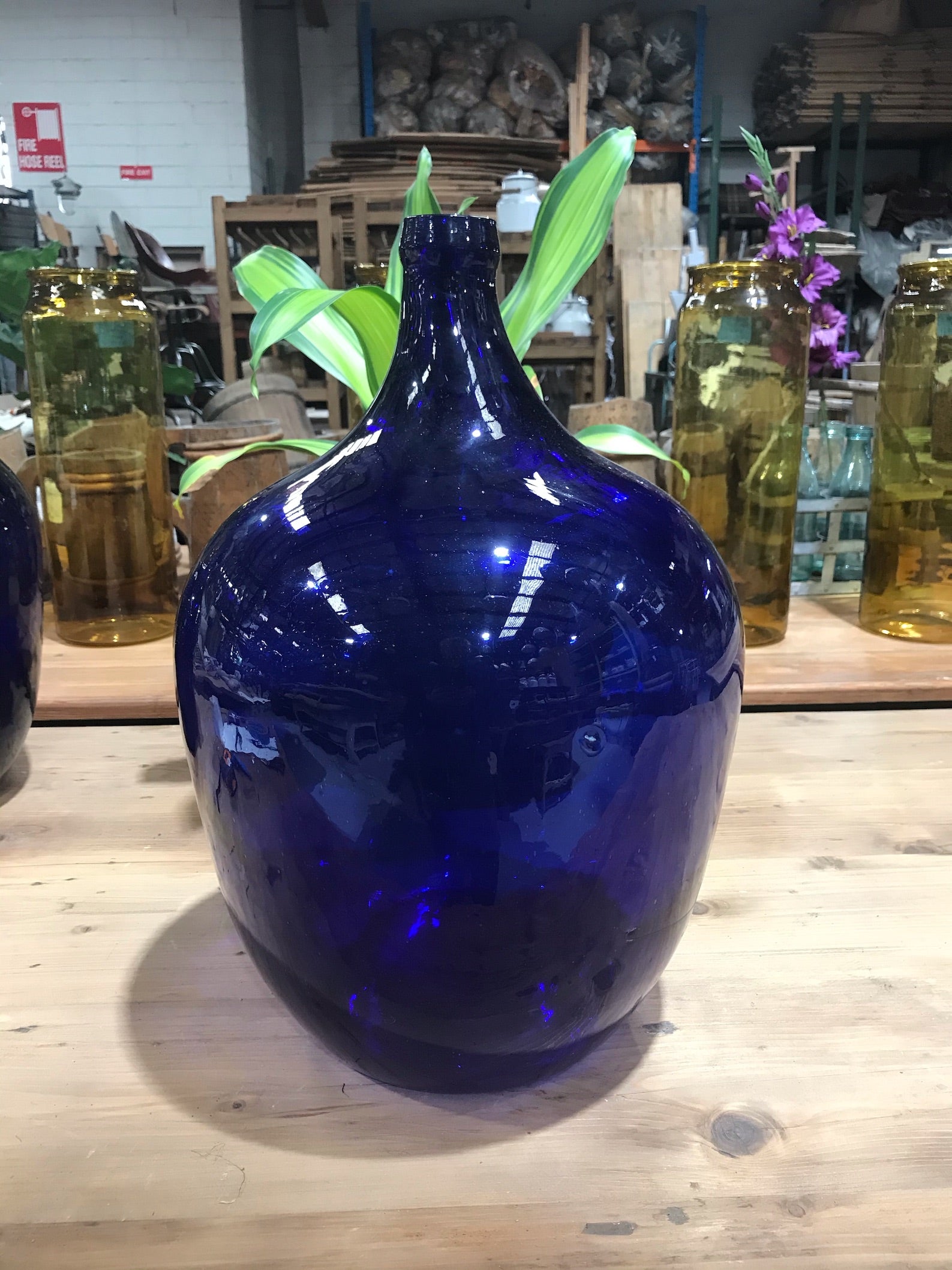 Vintage European Blue Glass Demijohn Bottle #3425