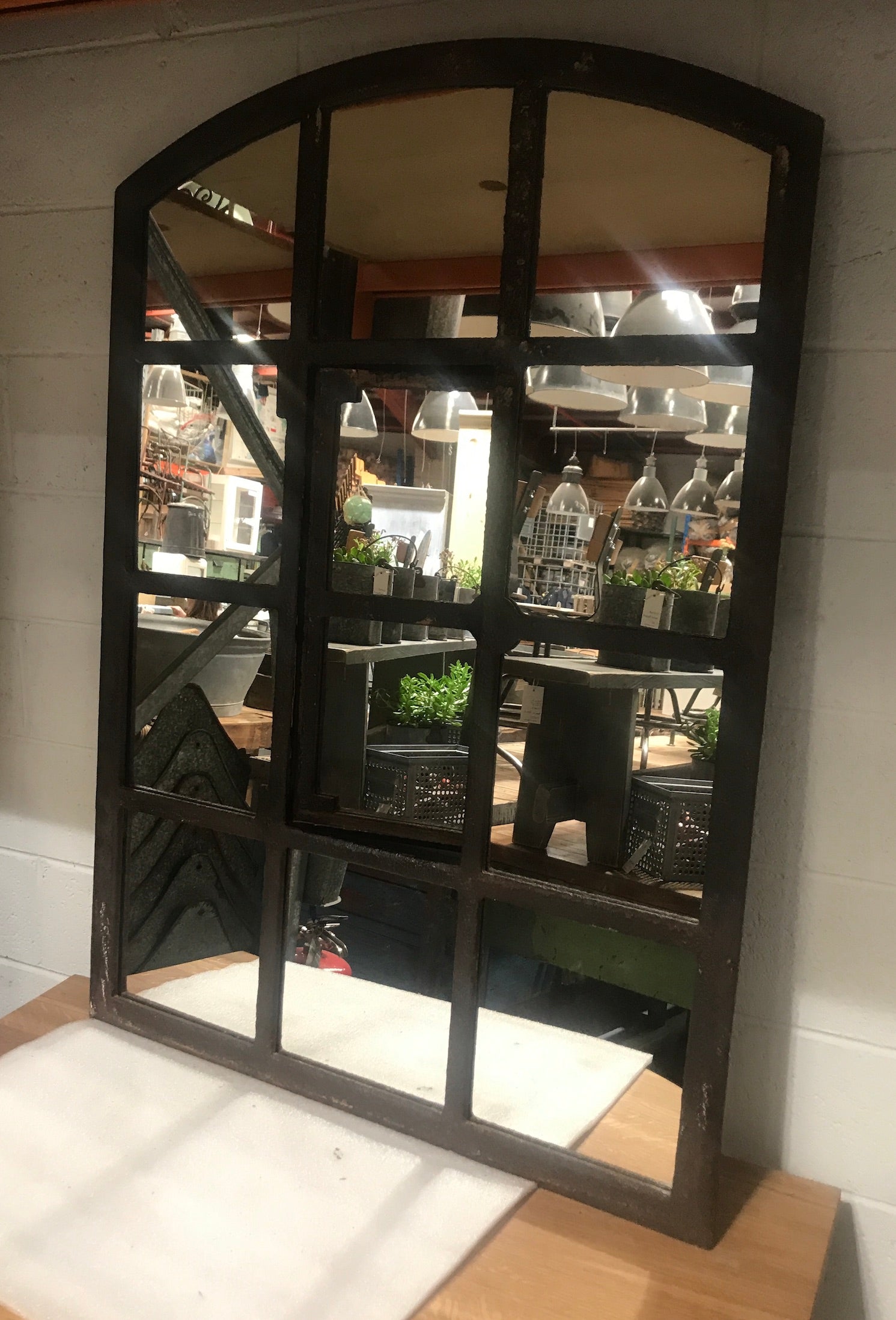 Vintage industrial European cast iron  window mirror # 2602