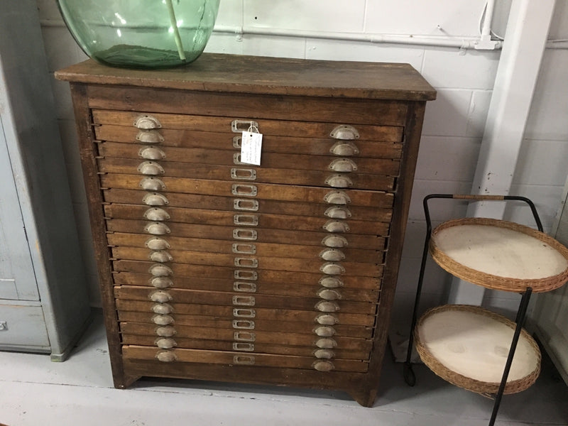 Vintage industrial European Typesetters cabinet  #2210 Byron