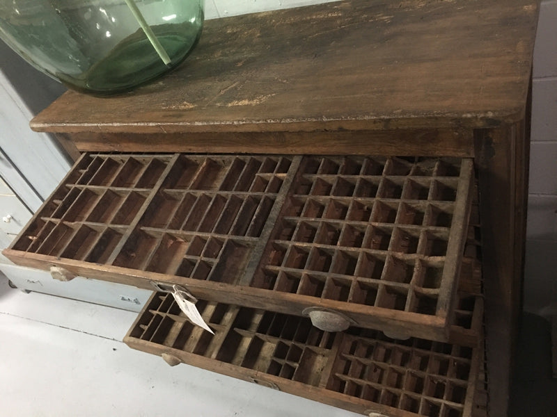 Vintage industrial European Typesetters cabinet  #2210 Byron