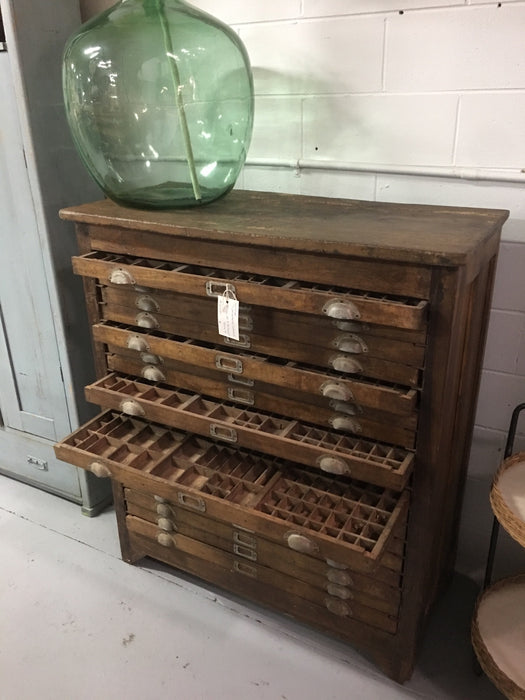 Vintage industrial European Typesetters cabinet  #2210 Byron
