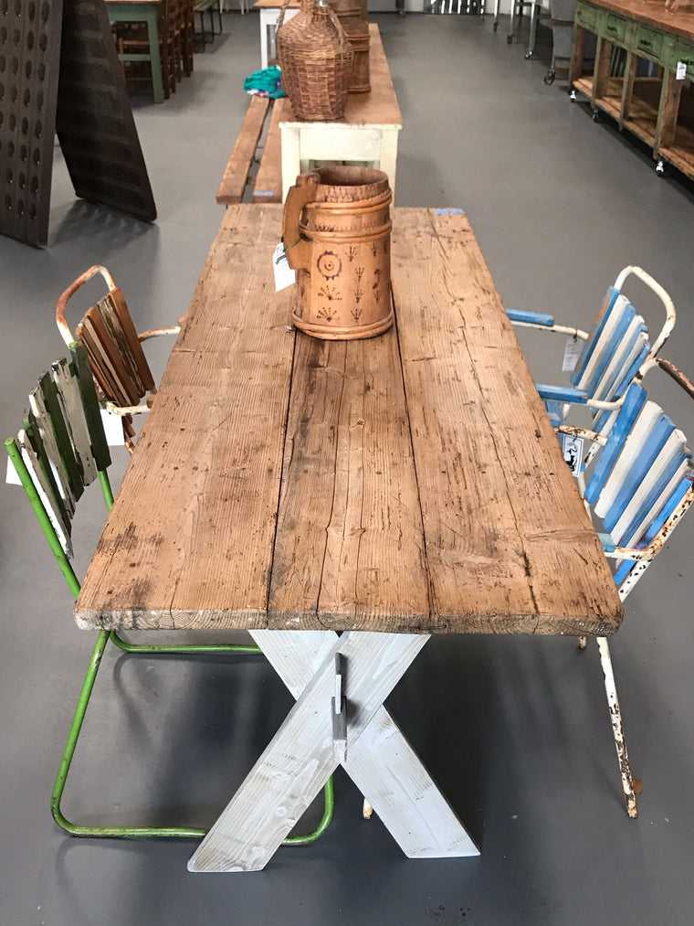 Vintage European Rustic Tresle  Table   #3472 Byron