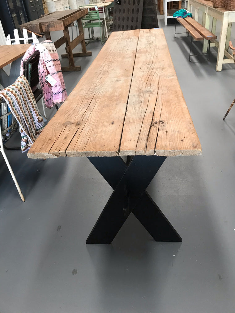 Vintage European Rustic Tresle  Table   #3473  Byron