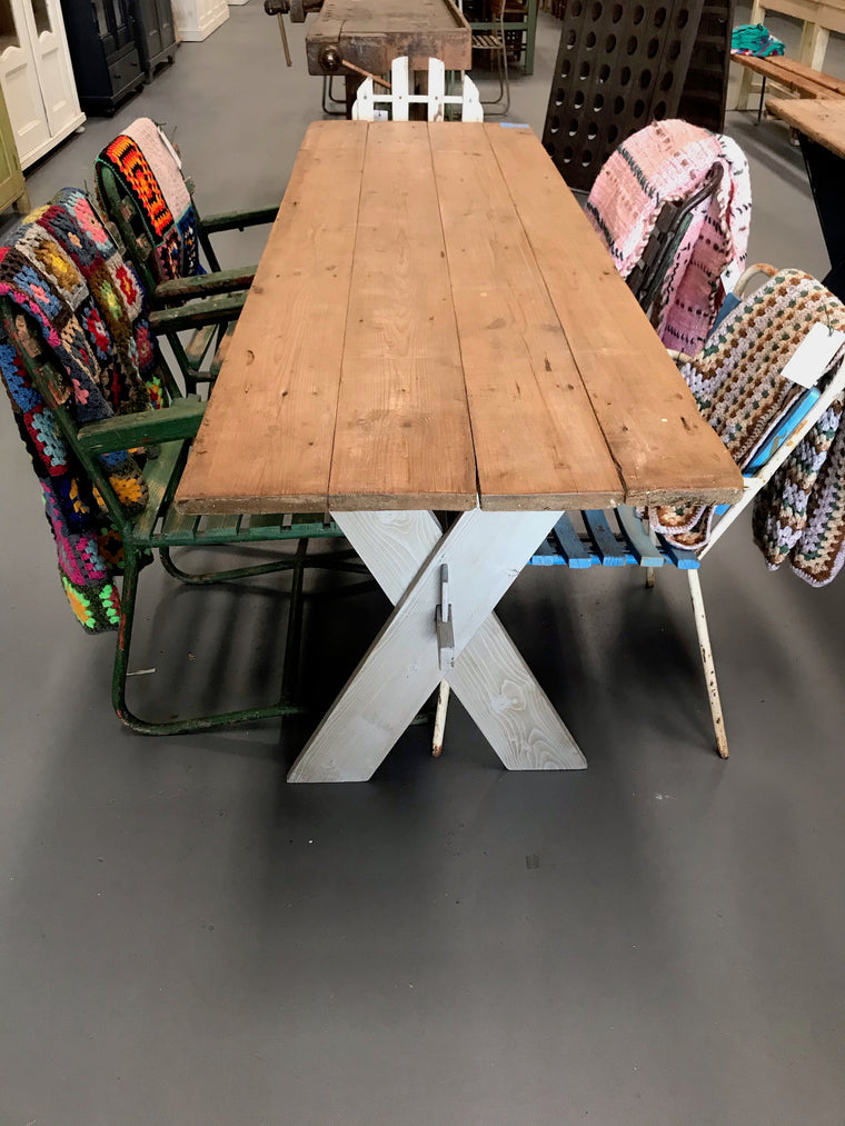 Vintage European Rustic Tresle  Table   #3474  Byron