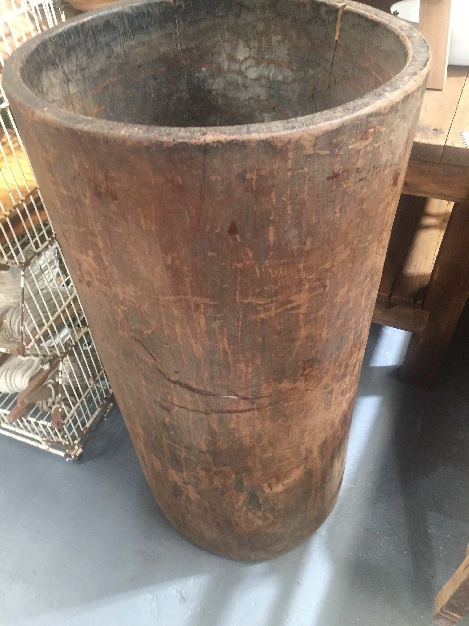 Vintage French oak  wooden hollow log #3214