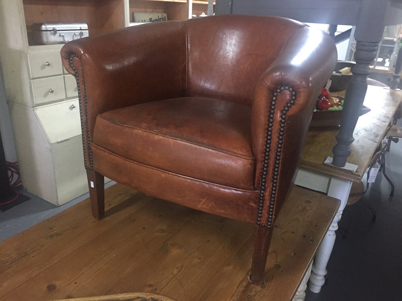 Vintage French 1940s leather club chair #3222 BYRON RL