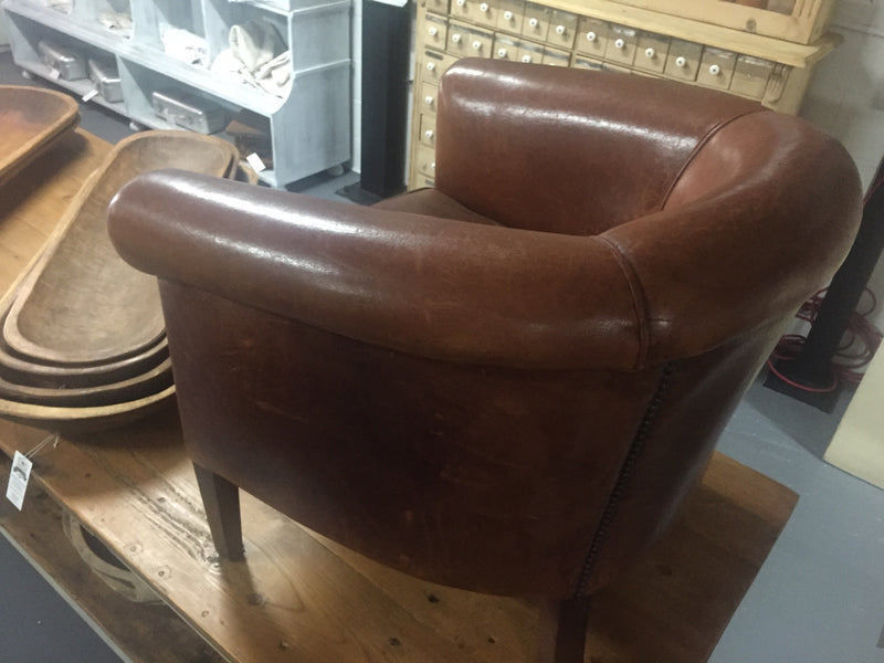Vintage French 1940s leather club chair #3222 BYRON RL