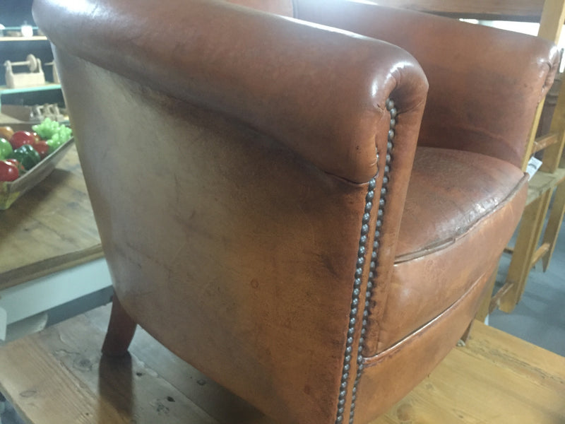 Vintage French 1940s leather club chair #3222 BYRON RL