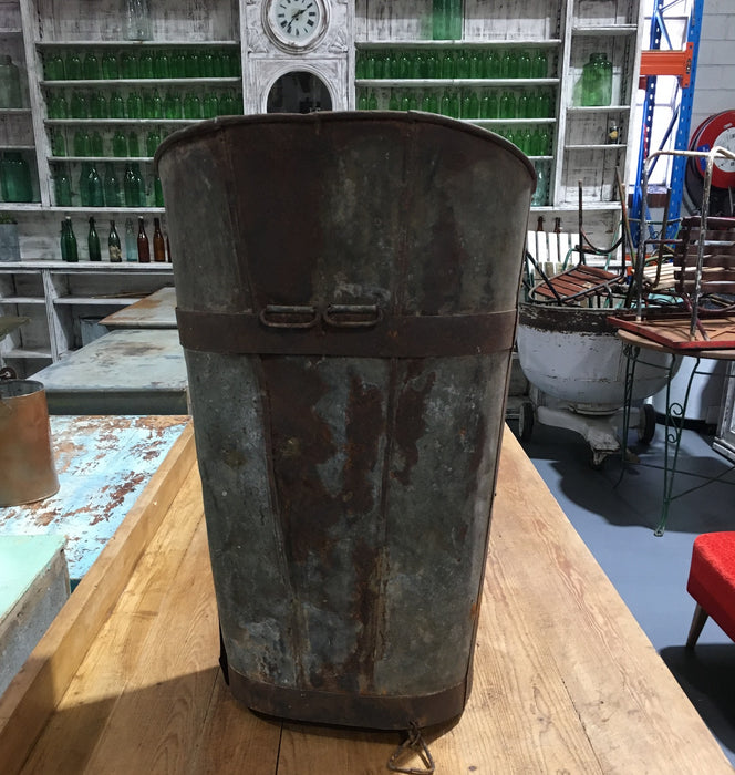 Vintage industrial French tin grape picking back packs  #2754